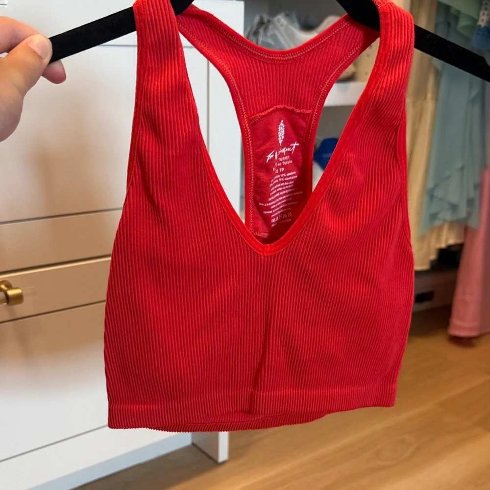 Red Ribbed free people movement crop tank top - Picture 4 of 4